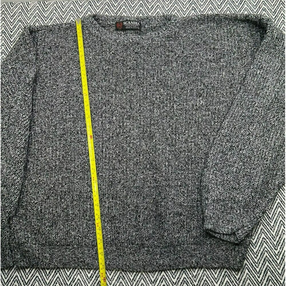 Scandia Gray Marled Knit Sweater Large Made In USA Crewneck Pullover Winter Warm